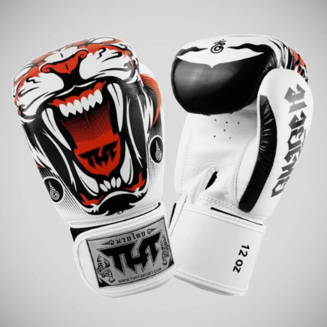 TUFF Sport White Tiger Muay Thai Boxing Gloves White