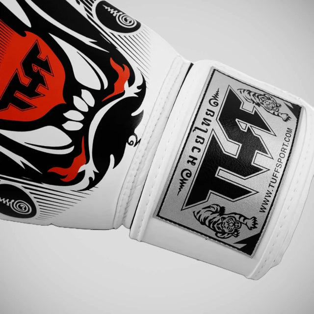 TUFF Sport White Tiger Muay Thai Boxing Gloves White