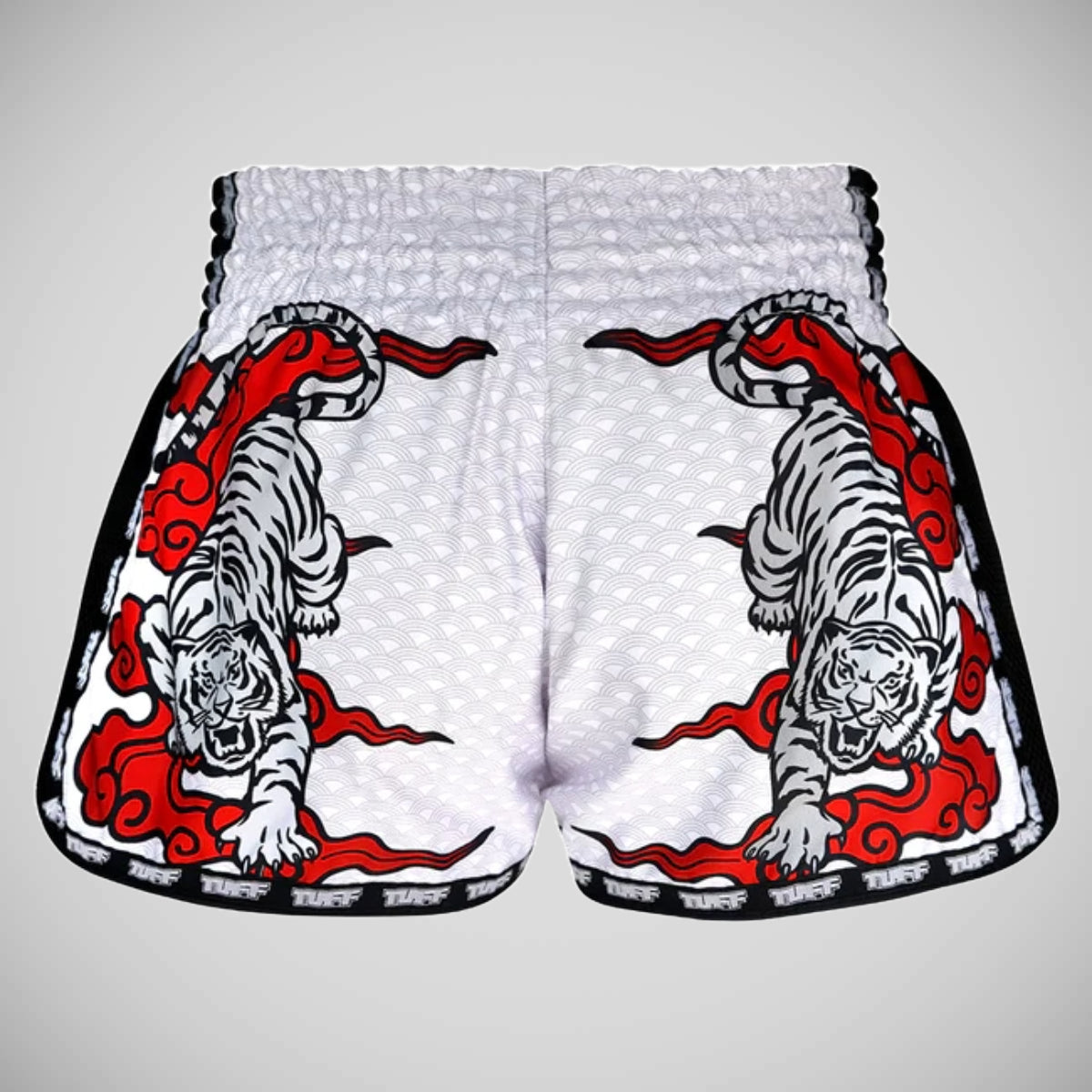 Tuff Sport MRS301 Retro -Stil Doppel Tiger Muay Thai Shorts Weiß