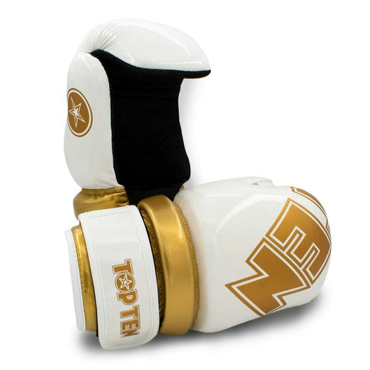White/Gold Top Ten Glossy Block Pointfighter Gloves