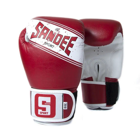 White/Red Sandee Sport Velcro 2 Tone Boxing Gloves