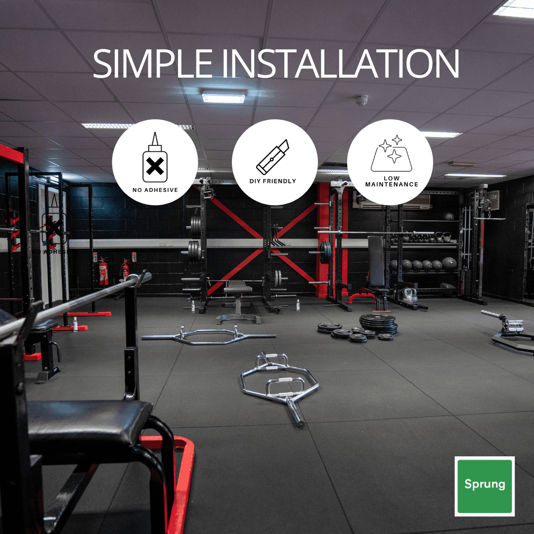 Sprung 30mm PRO Rubber Gym Floor Tiles - Heavy Duty - Black