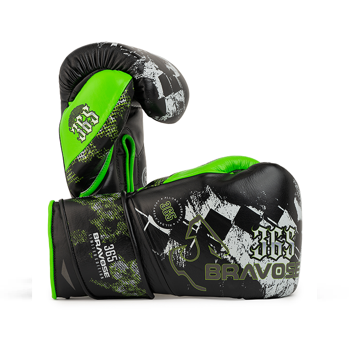 Bravose Limited Edition 16oz Velcro Boxing Gloves Black & Green