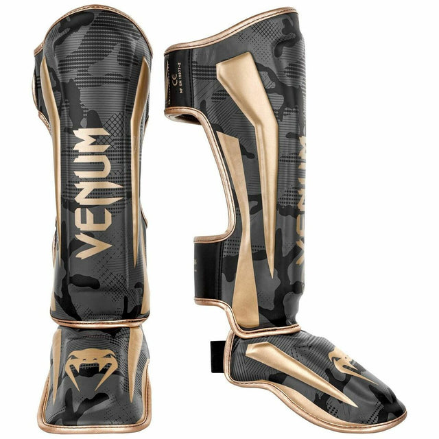 Venum Elite Shin Guards Dark Camo/Gold