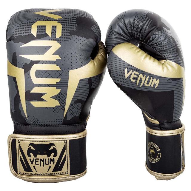 Venum Elite Boxing Gloves Dark Camo/Gold