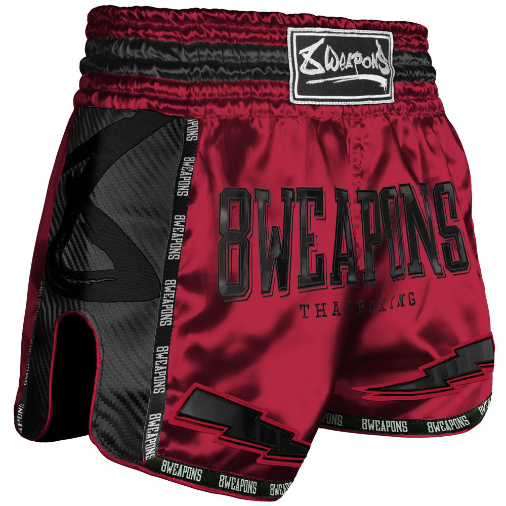 8 våpen rød daggry karbon muay thai shorts