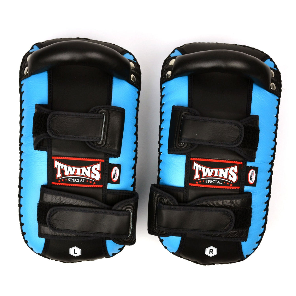 Twins Special KPL10 Curved Leather Thai Kick Pads Light Blue-Black