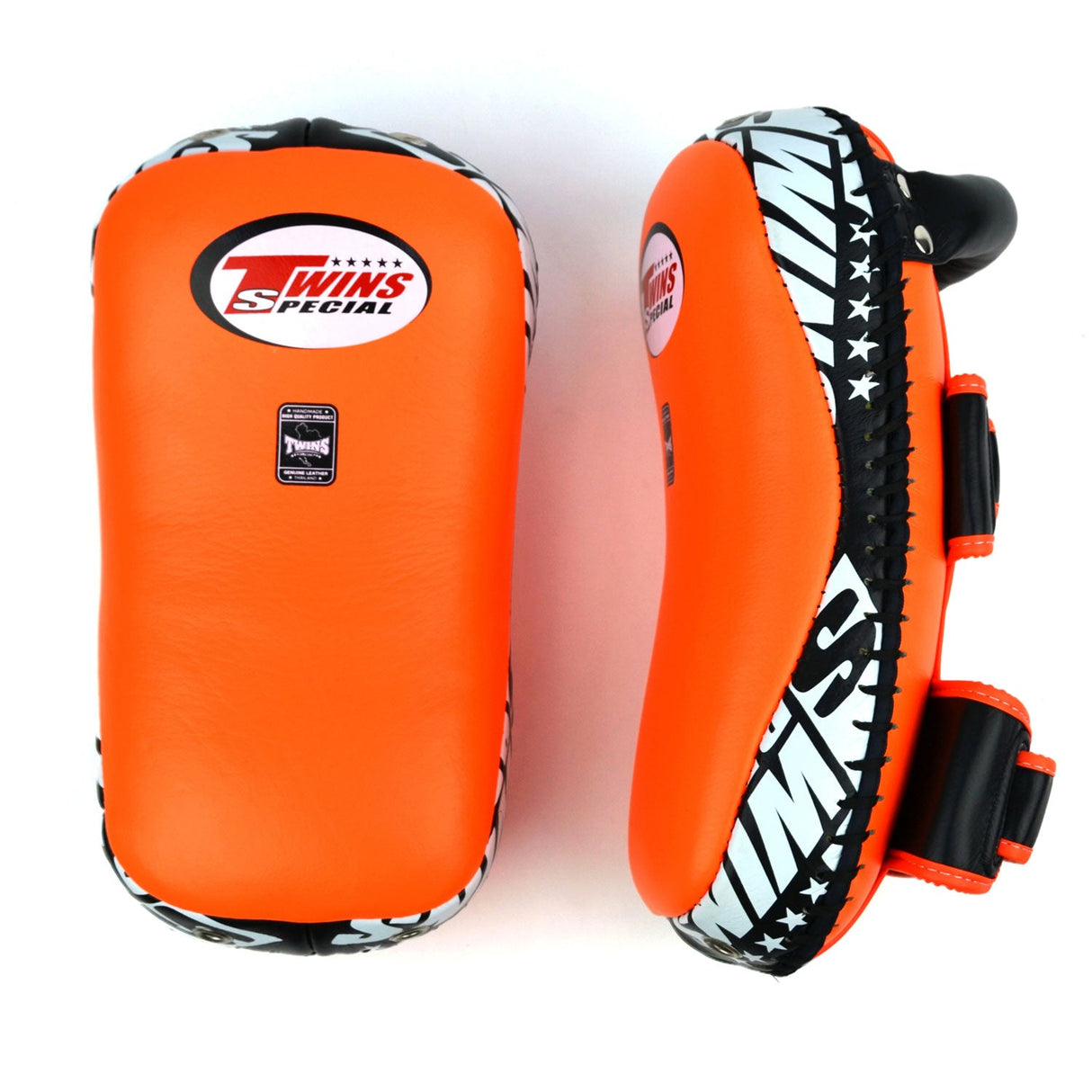 Twins Special KPL10 Curved Leather Thai Kick Pads Orange-Black