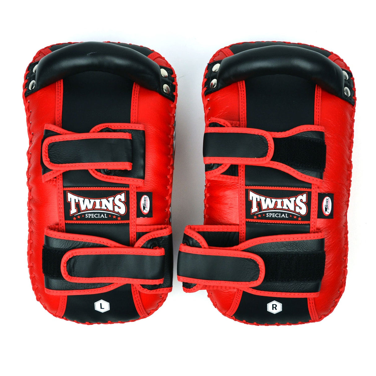 Twins Special KPL10 Curved Leather Thai Kick Pads Red-Black