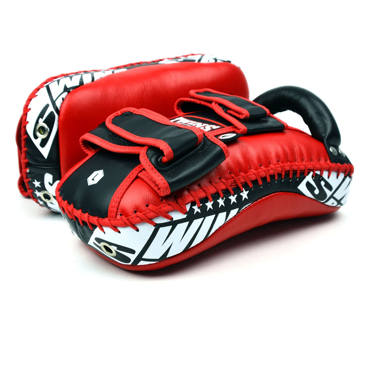 Twins Special KPL10 Curved Leather Thai Kick Pads Red-Black