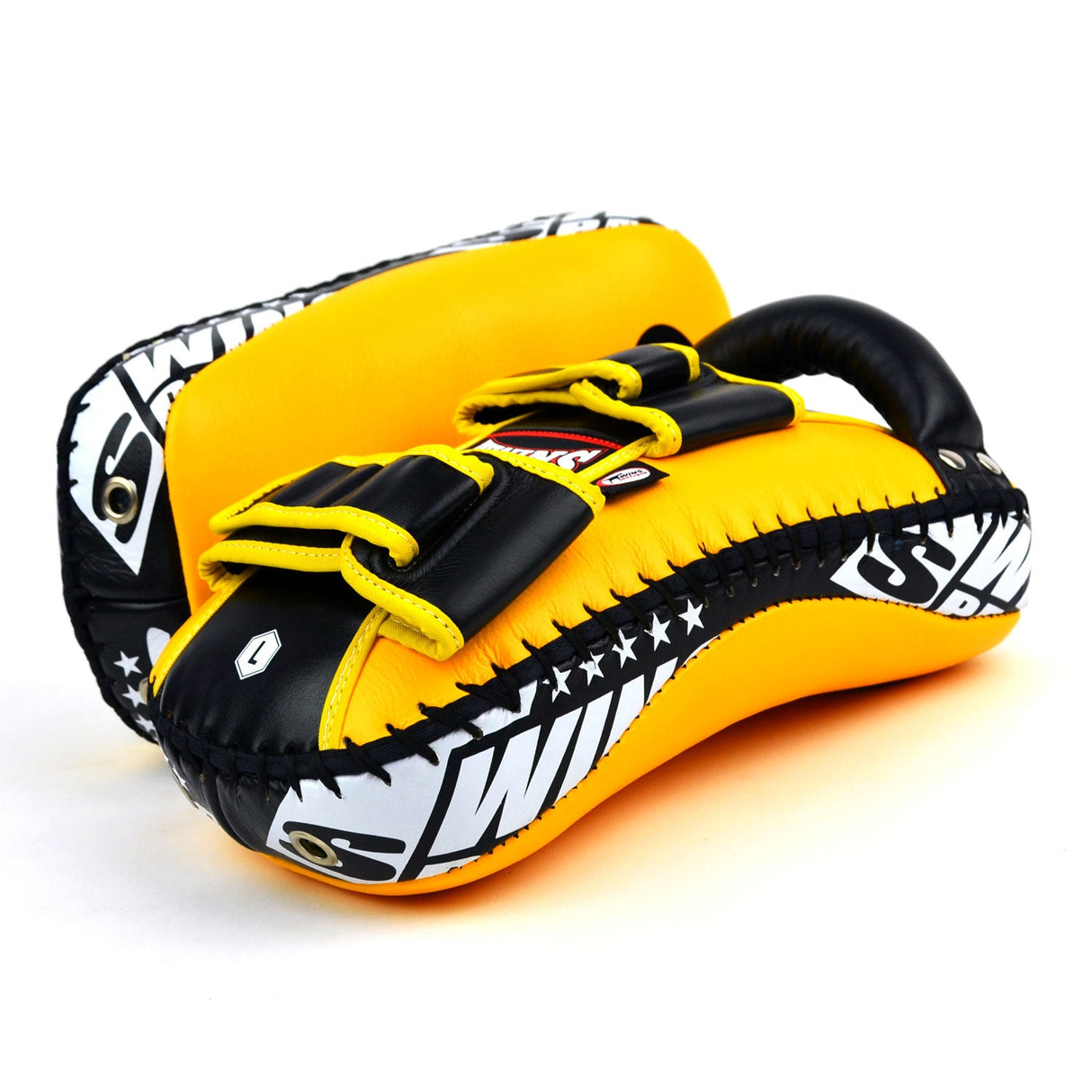 Twins Special KPL10 Curved Leather Thai Kick Pads Yellow-Black