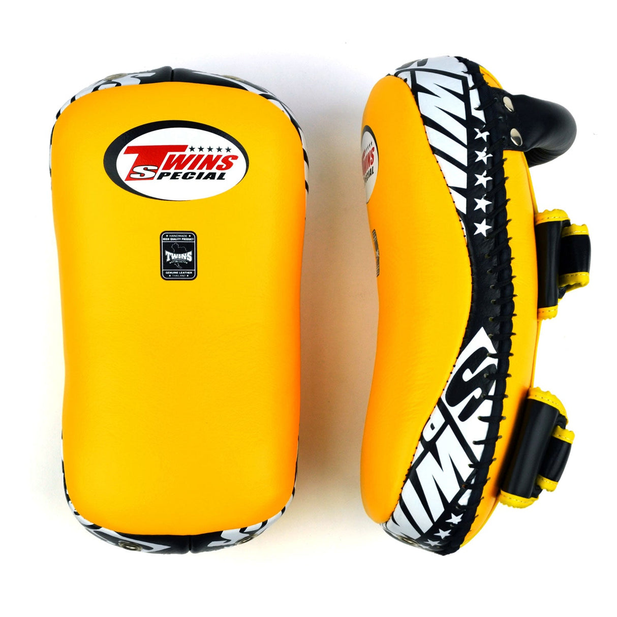 Twins Special KPL10 Curved Leather Thai Kick Pads Yellow-Black
