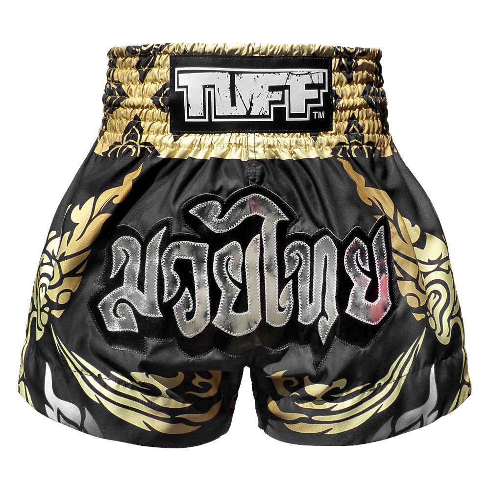 TUFF Sport MS631 Thai King Of Naga Muay Thai Shorts Black - front view