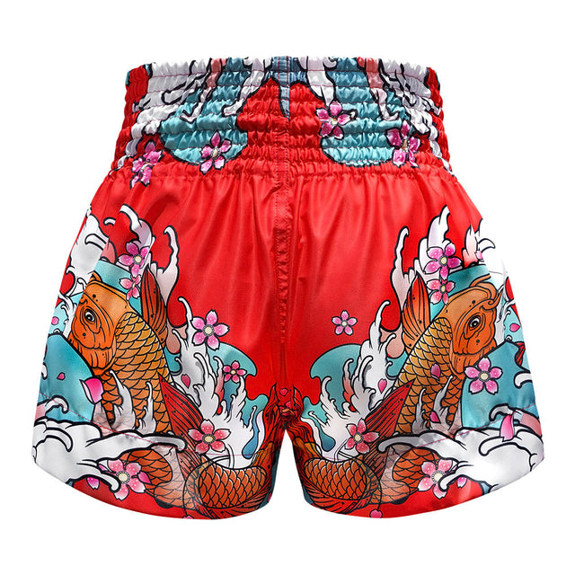 TUFF Sport MS637 Japanese Koi Fish Muay Thai Shorts Red - side detail
