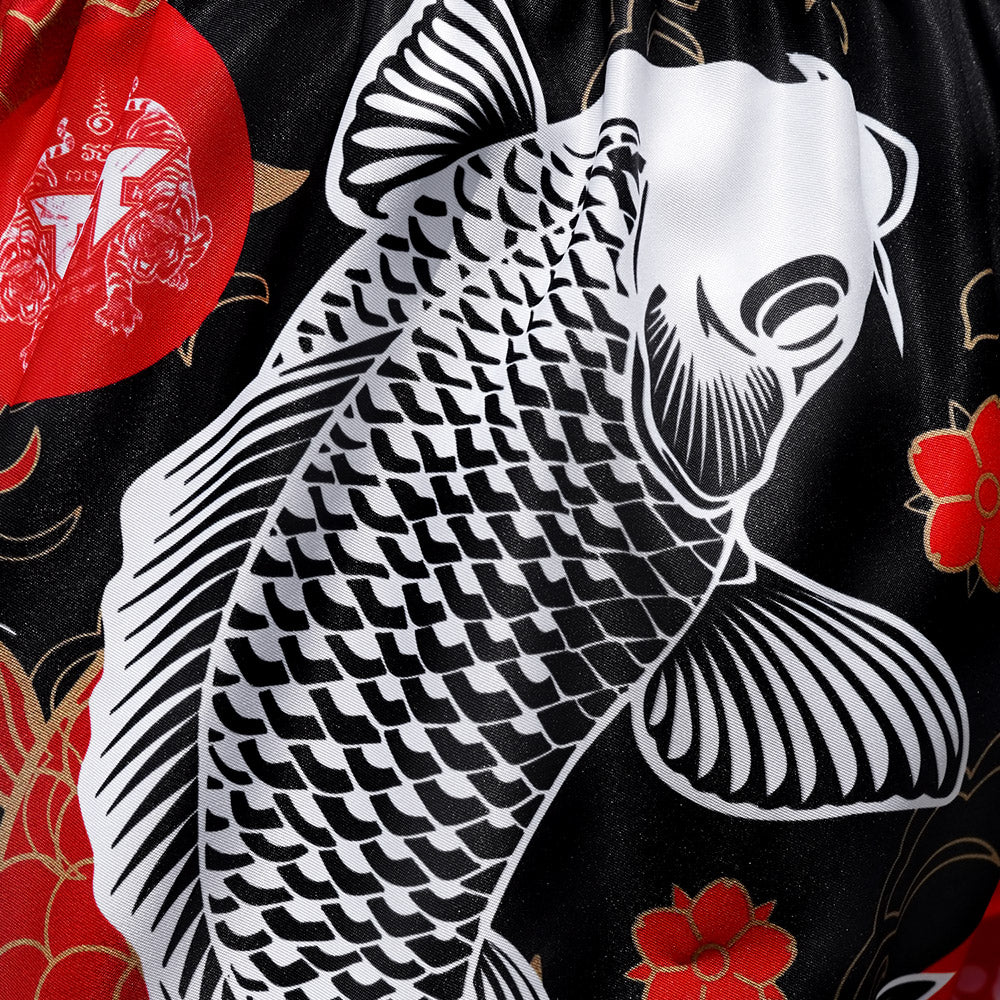 TUFF Sport MS638 Japanese Koi Fish Muay Thai Shorts Black - fit and cut detail