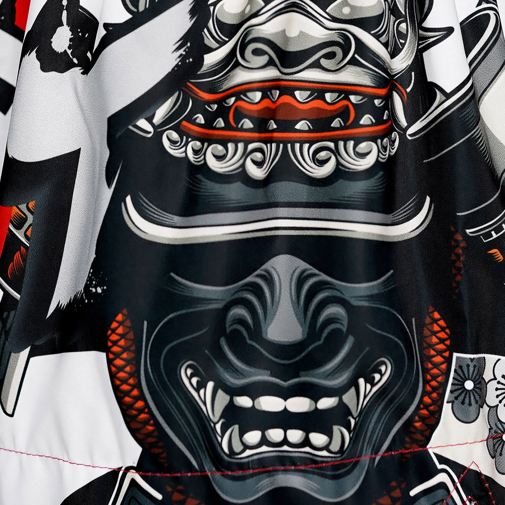 TUFF Sport MS659 The Samurai of Siam Muay Thai Shorts White - fit and cut detail