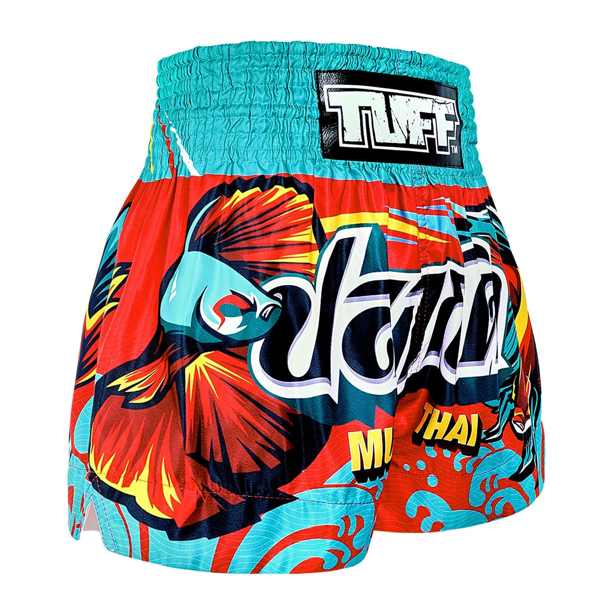 TUFF Sport MS672 The Half-Sun Light Muay Thai Shorts Red - design close-up