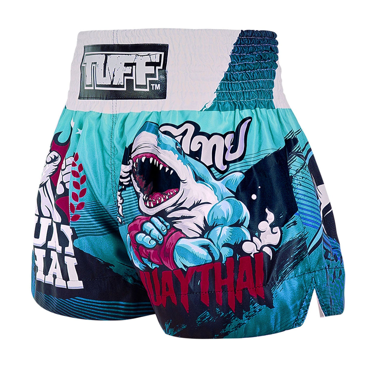 TUFF Sport MS673 The Carcharodon Muay Thai Shorts Blue - back view