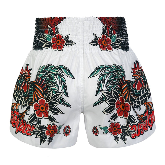 TUFF Sport MS677 Origin of Thai Rooster Muay Thai Shorts White - side detail