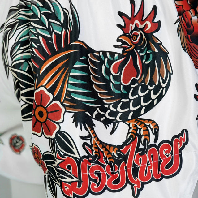 TUFF Sport MS677 Origin of Thai Rooster Muay Thai Shorts White - fit and cut detail