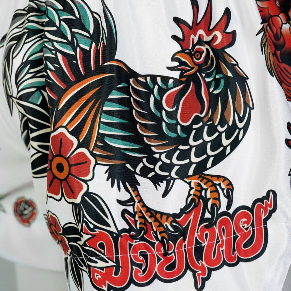 TUFF Sport MS677 Origin of Thai Rooster Muay Thai Shorts White - fit and cut detail