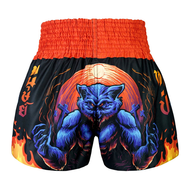 TUFF Sport MS683 Midnight Werewolf Muay Thai Shorts Blue - side detail