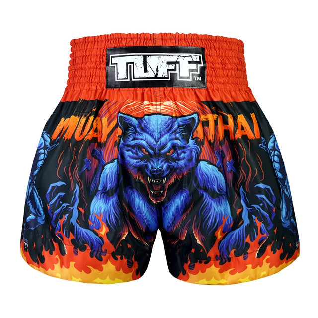 TUFF Sport MS683 Midnight Werewolf Muay Thai Shorts Blue - front view