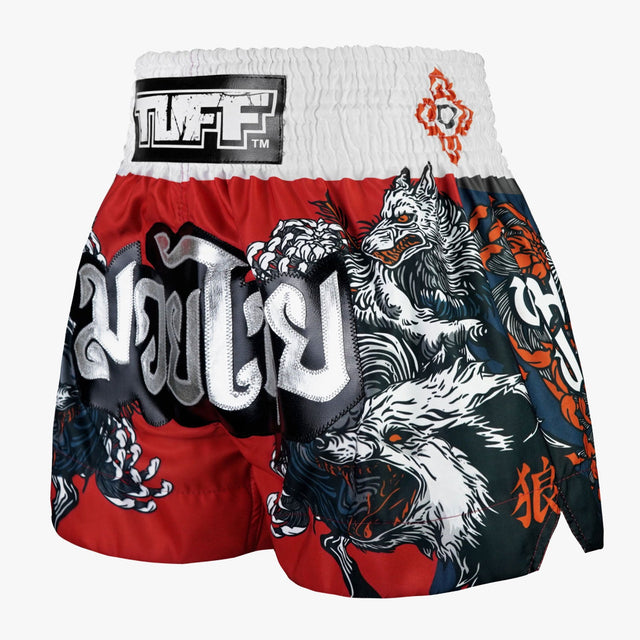 TUFF Sport MS684 Wolfpack Muay Thai Shorts Red - back view