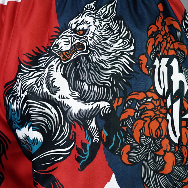 TUFF Sport MS684 Wolfpack Muay Thai Shorts Red - fit and cut detail