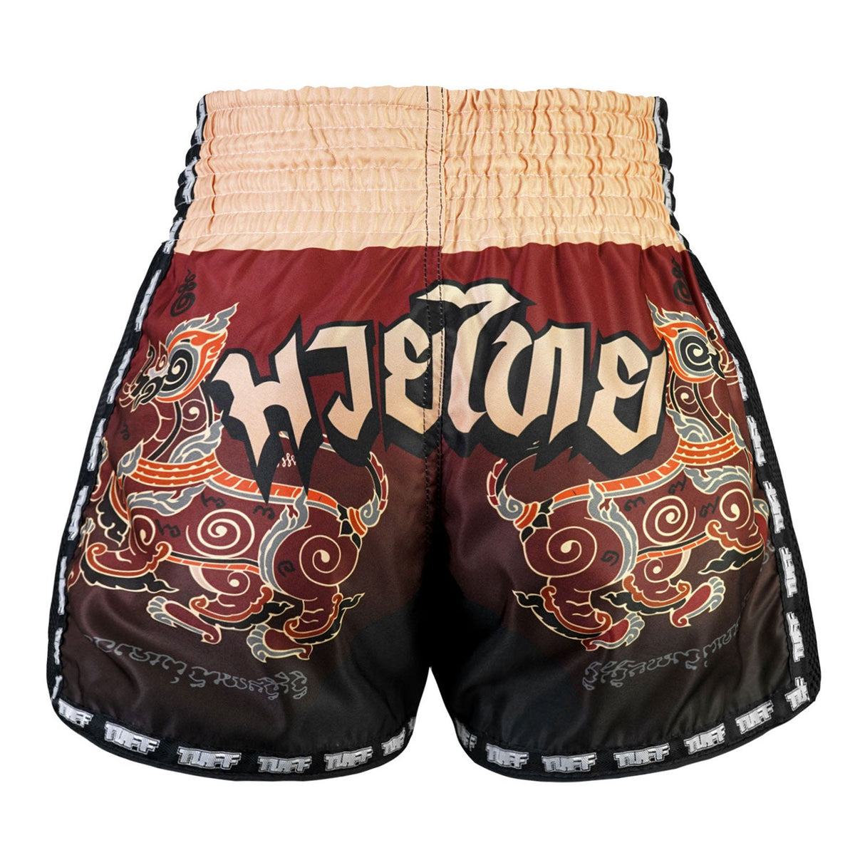 TUFF Sport MSC101 Yant Narai Muay Thai Shorts Red - side detail