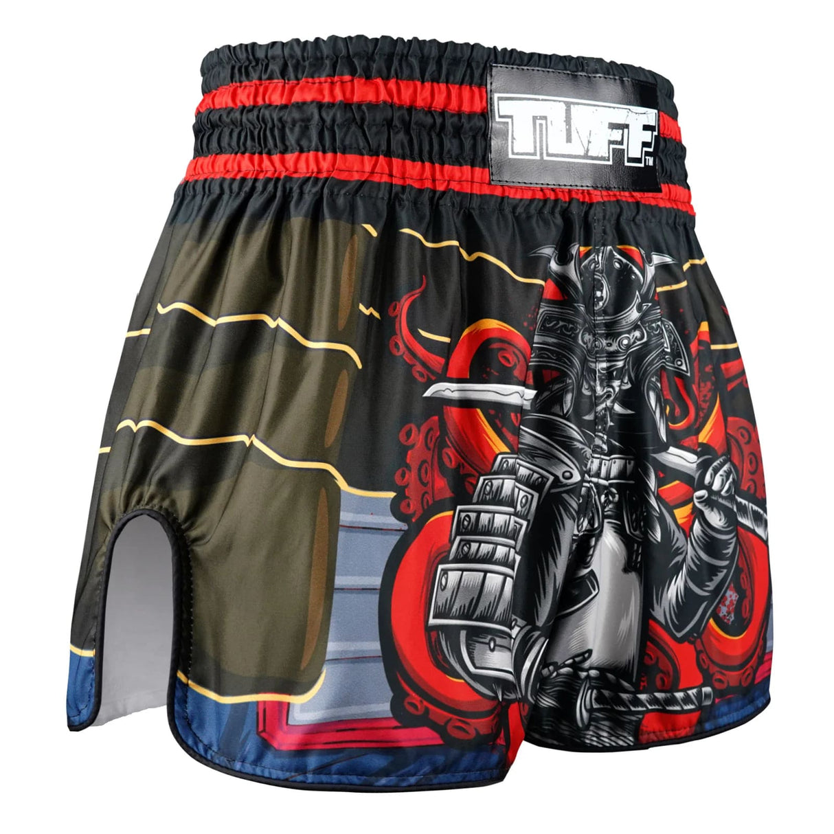 TUFF Sport RMS101 High-Cut Retro The Undefeated Steel Spirits Muay Thai Shorts Brown - design close-up