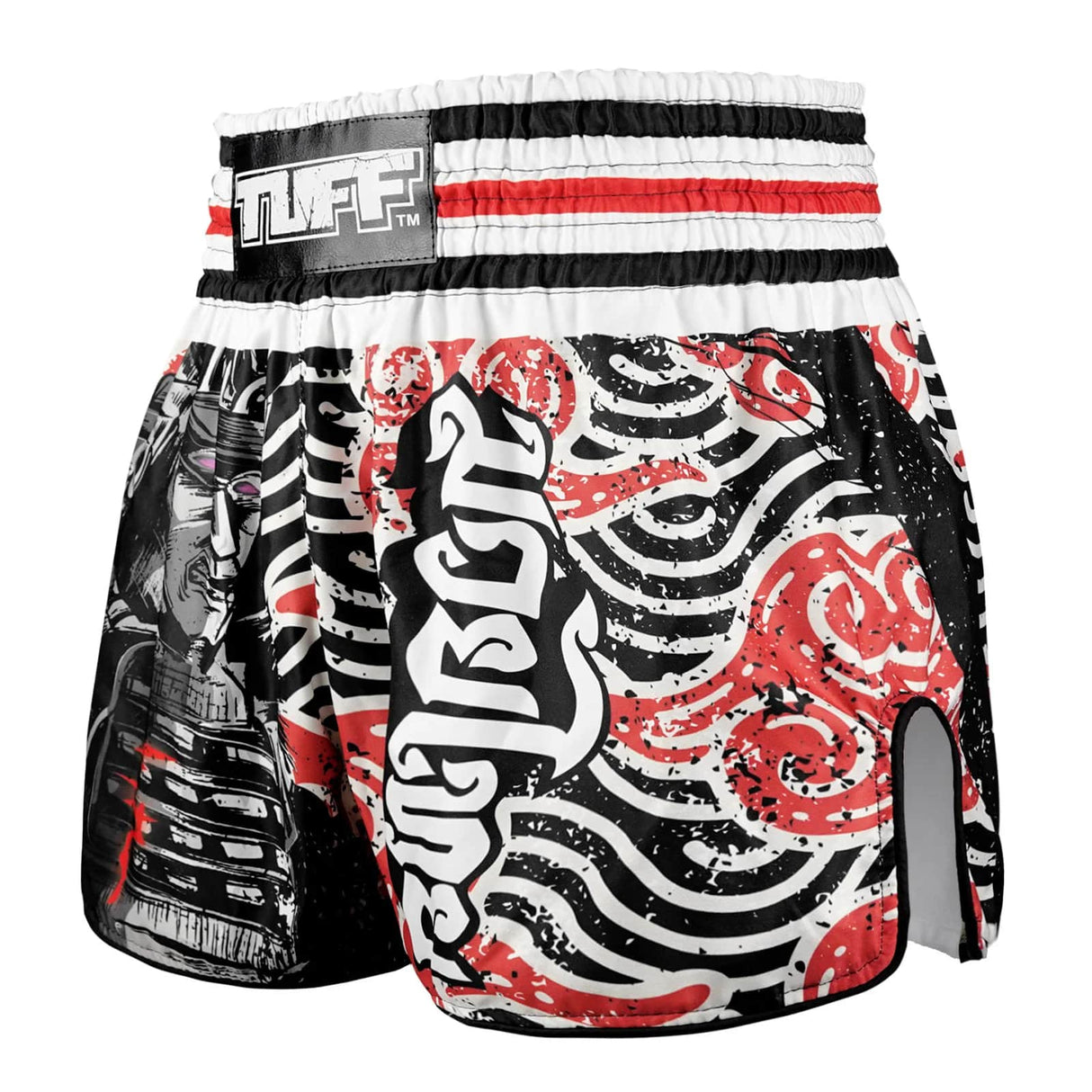 TUFF Sport RMS102 High-Cut Retro Waves of Bushido Elegance Muay Thai Shorts Black - back view