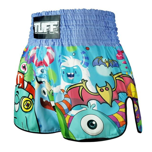 TUFF Sport RMS104 Kids Party Monster Muay Thai Shorts Blue - back view