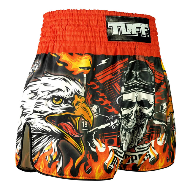 TUFF Sport RMS108 High-Cut Retro Graybeard and The Eagle Muay Thai Shorts Red - design close-up