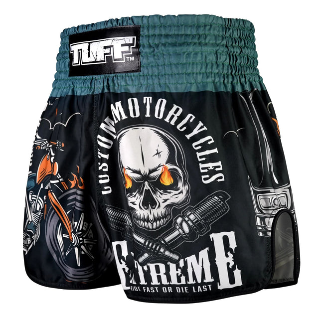 TUFF Sport RMS109 High-Cut Retro The Skull Rider Muay Thai Shorts Black - back view