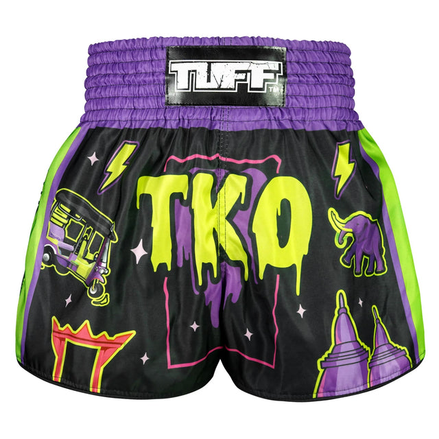 TUFF Sport RMS118 High-Cut Retro The TKO Night Muay Thai Shorts Black - front view