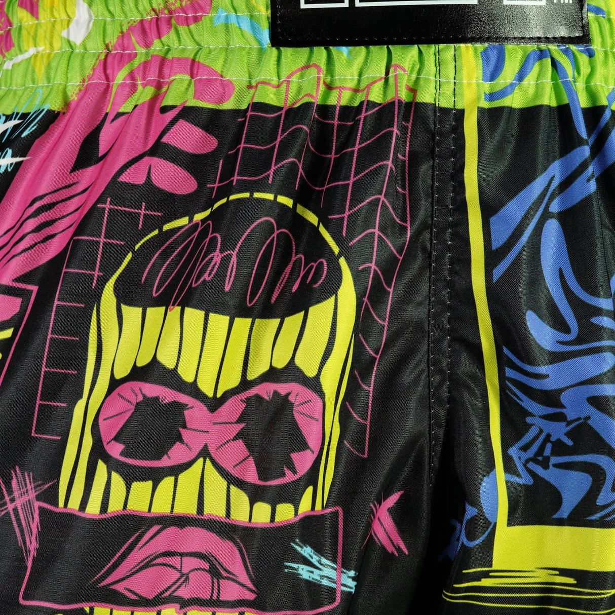 TUFF Sport RMS119 Neon Graffiti Retro Muay Thai Shorts Black - fit and cut detail