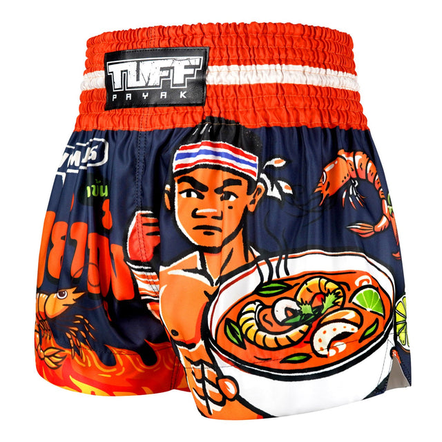 TUFF Sport MS002 Payak Tom Yum Power Muay Thai Shorts Navy Blue - back view