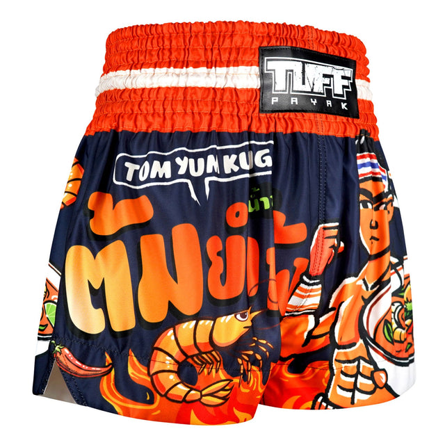 TUFF Sport MS002 Payak Tom Yum Power Muay Thai Shorts Navy Blue - design close-up