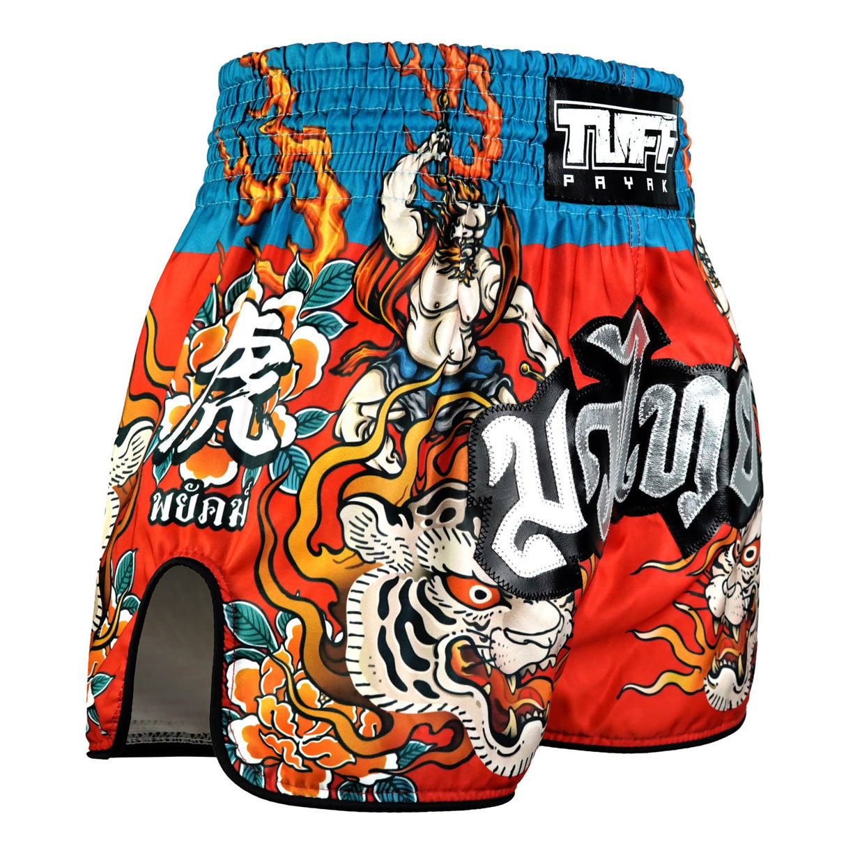 TUFF Sport RMS002 Payak Fuujin the Wind God Muay Thai Shorts Red - design close-up