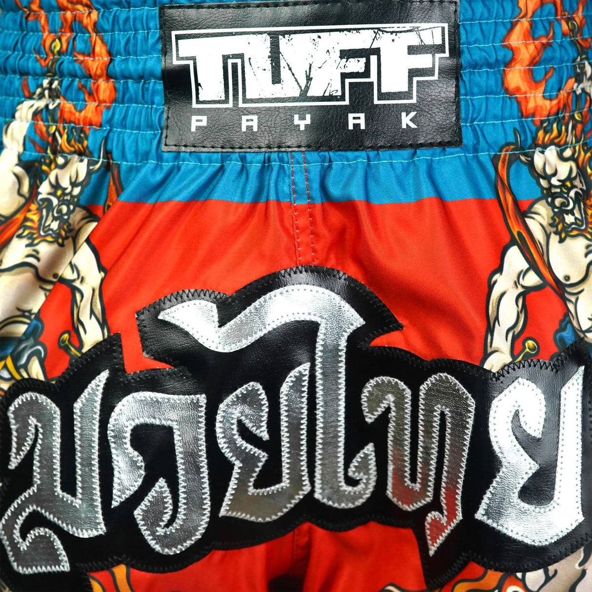 TUFF Sport RMS002 Payak Fuujin the Wind God Muay Thai Shorts Red - fit and cut detail