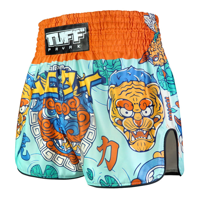 TUFF Sport RMS004 Payak Kabuki Spirits Muay Thai Shorts Cyan - back view