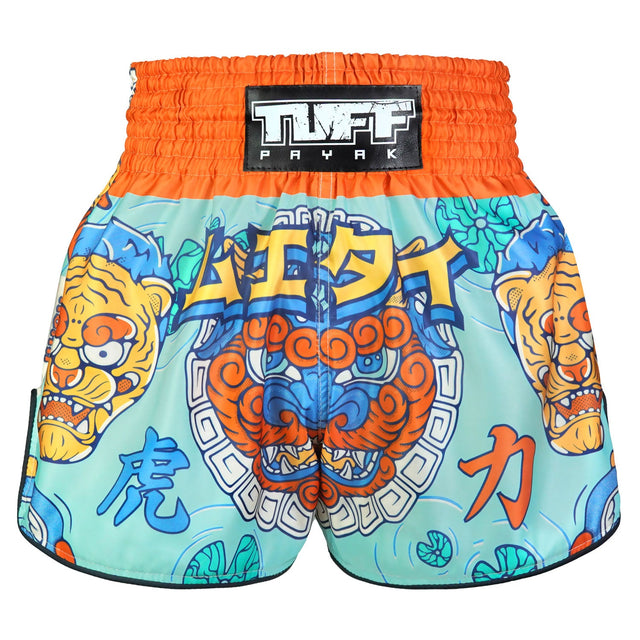 TUFF Sport RMS004 Payak Kabuki Spirits Muay Thai Shorts Cyan - front view