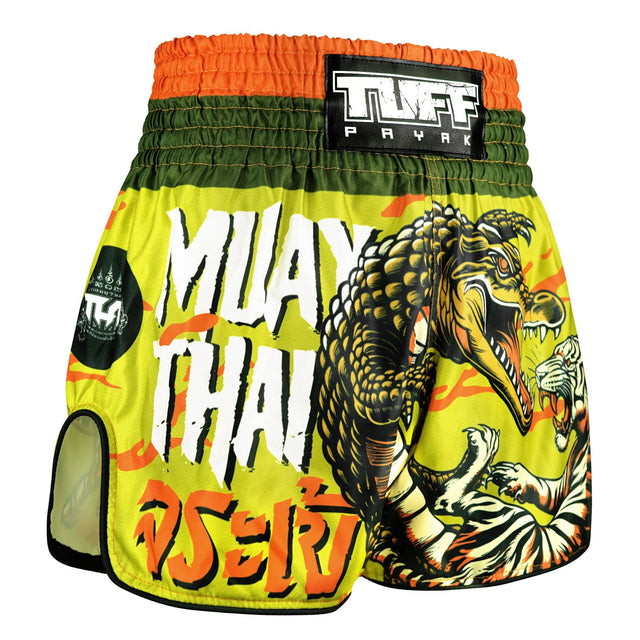 TUFF Sport RMS014 Payak Lord of the Deep Muay Thai Shorts Green - design close-up