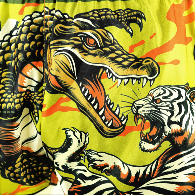 TUFF Sport RMS014 Payak Lord of the Deep Muay Thai Shorts Green - fit and cut detail