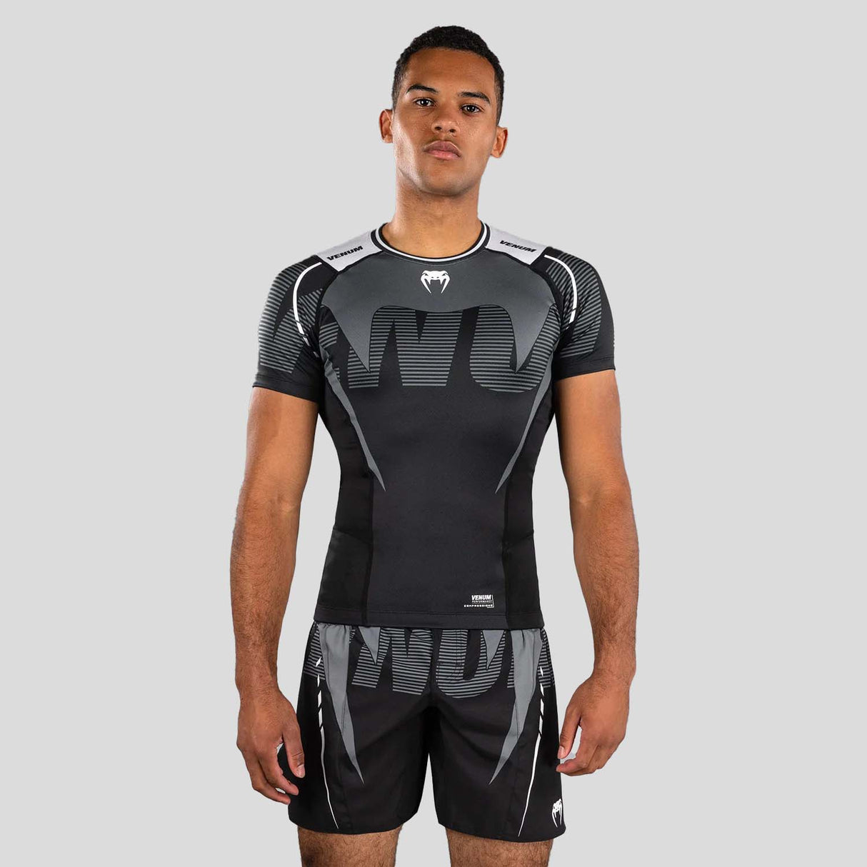 Venum Adrenaline Short Sleeve Rash Guard Black/Silver Grey