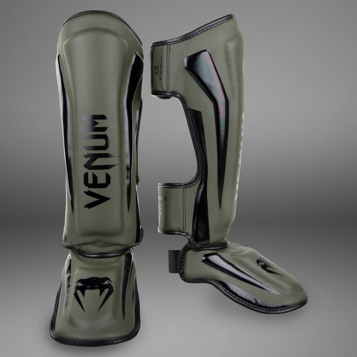 Venum Elite Stand Up Shin guards Khaki/Black - front