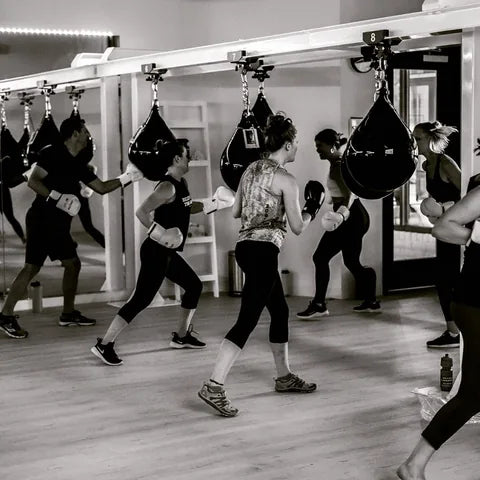 Boxing class training with Aqua Training Bags
