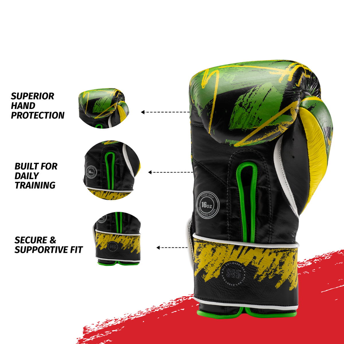 Bravose Limited Edition 16oz Velcro Boxing Gloves 365 Series Green & Black