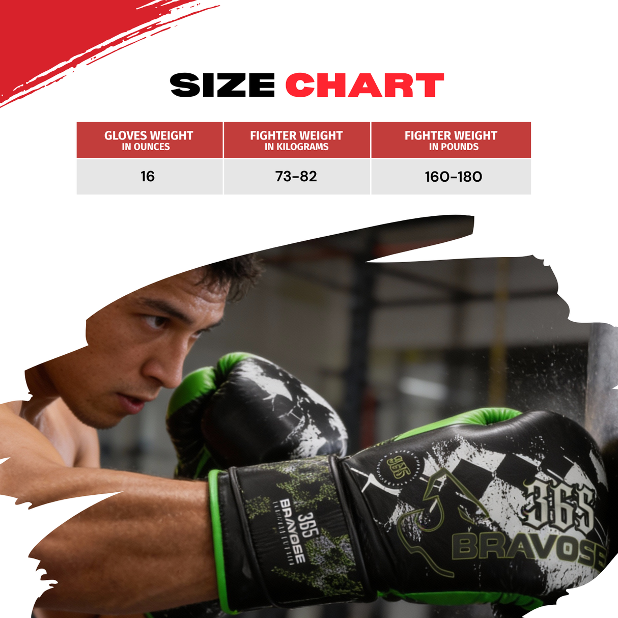 Bravose Limited Edition 16oz Velcro Boxing Gloves Black & Green